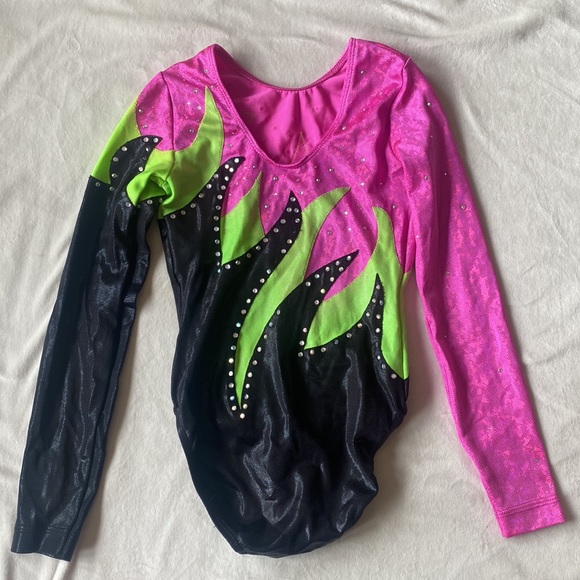 GK Elite long-sleeve rhinestone gymnastics competition leotard. - Picture 3 of 3